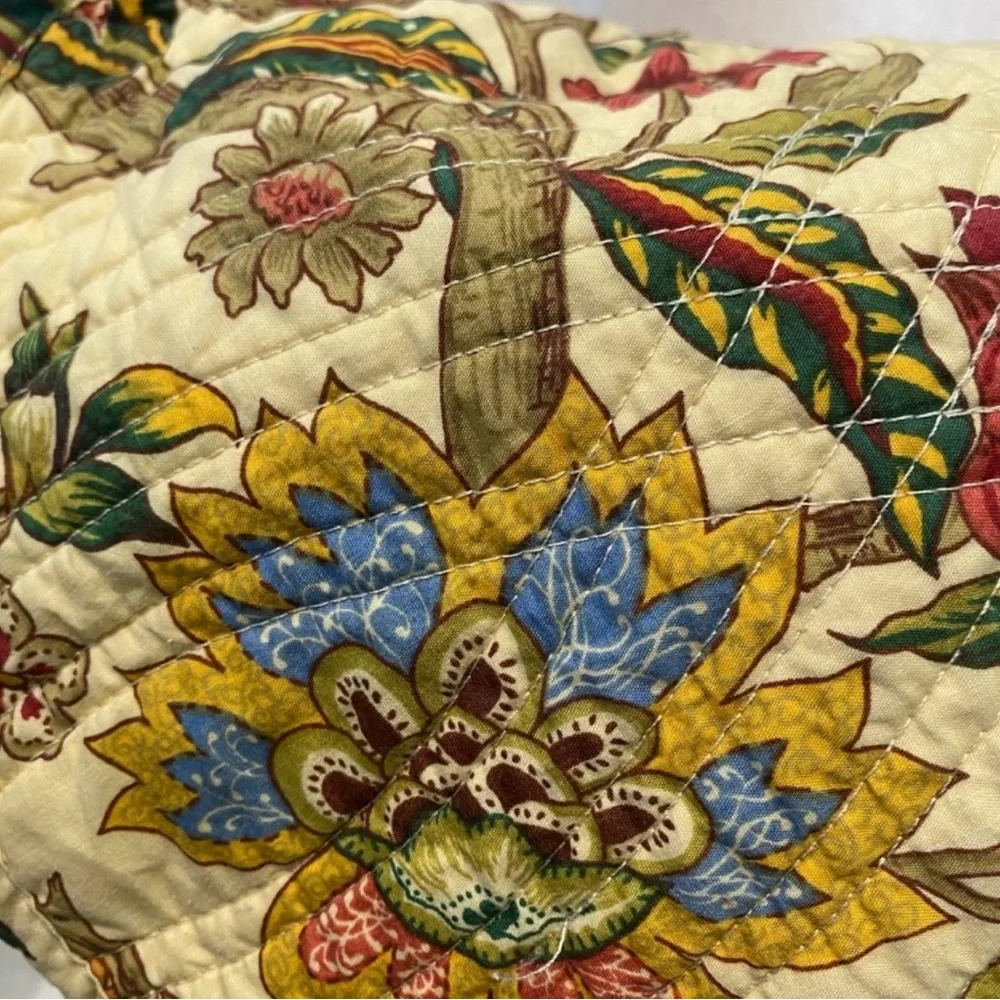 Large Handmade Boho Cream and green quilted bag with gorgeous botanical print.
